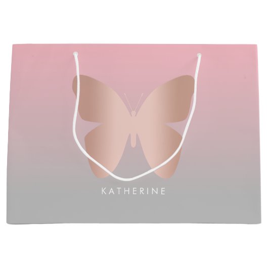 Elegant modern trendy roos goudvlinder groot cadeauzakje (Voorkant)