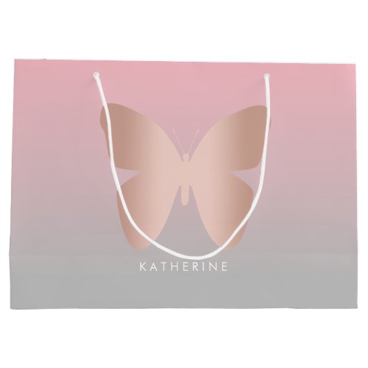 Elegant modern trendy roos goudvlinder groot cadeauzakje (Achterkant)