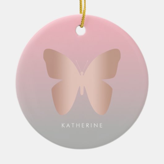 Elegant modern trendy roos goudvlinder keramisch ornament (Voorkant)