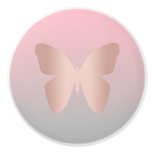 Elegant modern trendy roos goudvlinder keramische knop (Voorkant)