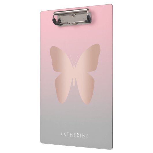Elegant modern trendy roos goudvlinder klembord (Links)