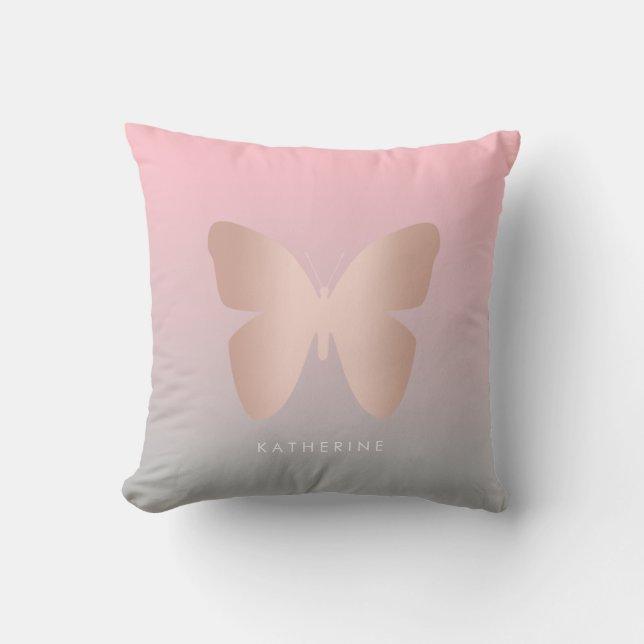 Elegant modern trendy roos goudvlinder kussen (Voorkant)