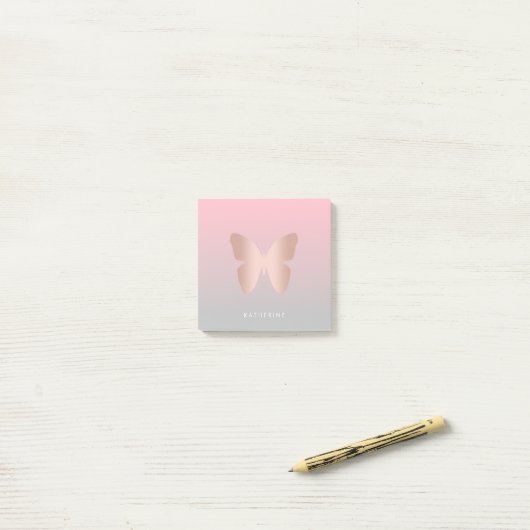 Elegant modern trendy roos goudvlinder post-it® notes (Op bureau)