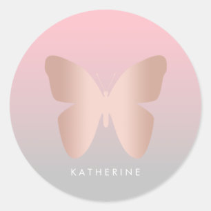 Elegant modern trendy roos goudvlinder ronde sticker