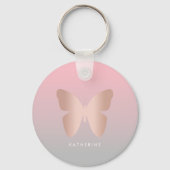 Elegant modern trendy roos goudvlinder sleutelhanger (Voorkant)