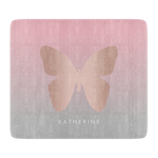 Elegant modern trendy roos goudvlinder snijplank (Voorkant)