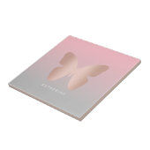 Elegant modern trendy roos goudvlinder tegeltje (Zijkant)