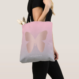 Elegant modern trendy roos goudvlinder tote bag