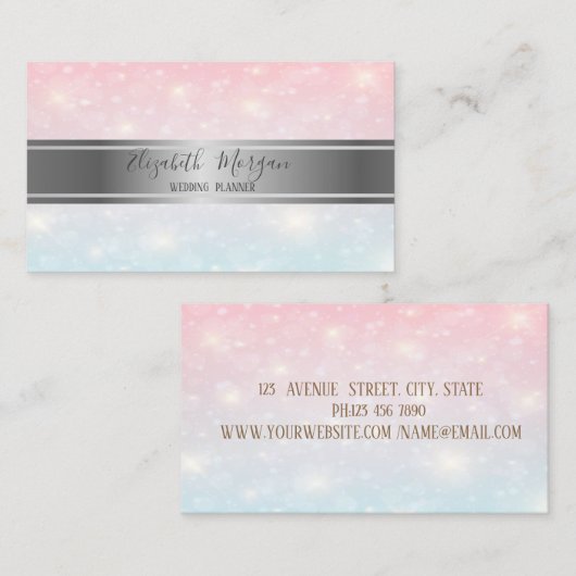 Elegant Modern Trendy Silver Bokeh, Stripe Visitekaartje (Voorkant / Achterkant)