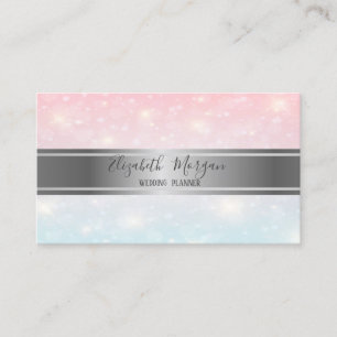 Elegant Modern Trendy Silver Bokeh, Stripe Visitekaartje