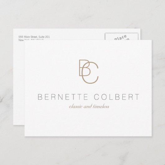 Elegant Modern Twee Initiaal Monogram Briefkaart (Voorkant / Achterkant)