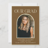 Elegant Modern Two Photo Brown Arch Afstuderen Aankondiging (Voorkant)