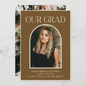 Elegant Modern Two Photo Brown Arch Afstuderen Aankondiging (Voorkant / Achterkant)