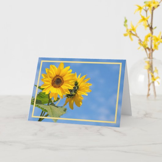 Elegant Modern Two Sunflower Sky Golden Lijst Kaart (Gele Bloem)
