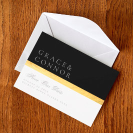 Elegant Modern Two Tone Black Golden Photo Save The Date