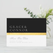 Elegant Modern Two Tone Black Golden Photo Save The Date (Staand voorkant)
