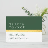 Elegant Modern Two Tone Green Golden Photo Save The Date (Staand voorkant)