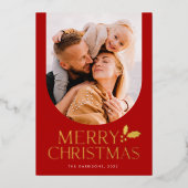 Elegant Modern Type Vrolijk Kerstmis Foto Folie Feestdagenkaart (Voorkant)