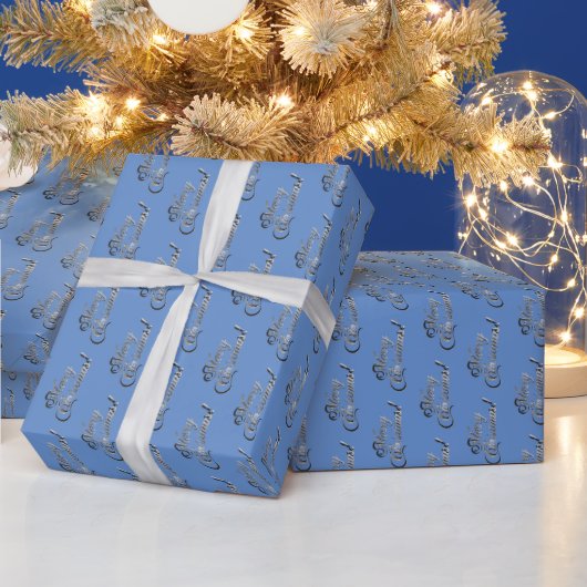 Elegant Modern Typografie Blue Merry kerst Cadeaupapier (Feestdagen)
