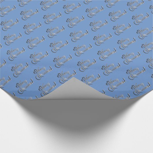 Elegant Modern Typografie Blue Merry kerst Cadeaupapier (Hoek)