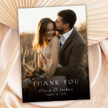 Elegant Modern Typography Photo Overlay Wedding Bedankkaart<br><div class="desc">Stylish classic and elegant photo wedding thank you card. Thank your guests with this minimalist romantic single (1) photo wedding thank you card. Featuring a clean layout, refined typography, and a timeless aesthetic, it’s perfect for classic and modern wedding styles alike. Easily customize the photo and message to create a...</div>