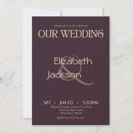 Elegant Modern Typography Plum Noir Wedding Kaart
