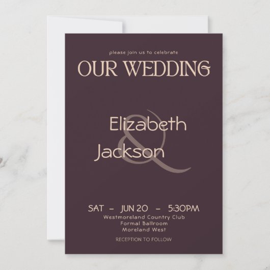 Elegant Modern Typography Plum Noir Wedding Kaart (Voorkant)