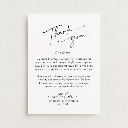 Elegant, modern typography wedding thank you  bedankkaart