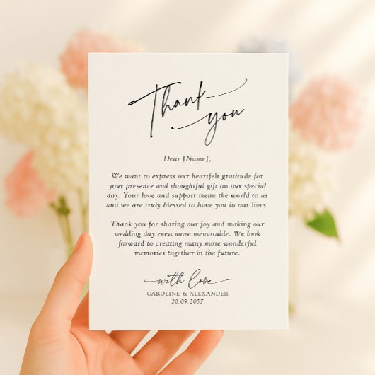 Elegant, modern typography wedding thank you bedankkaart