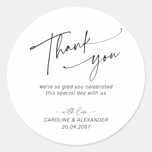 Elegant, modern typography wedding thank you ronde sticker (Voorkant)