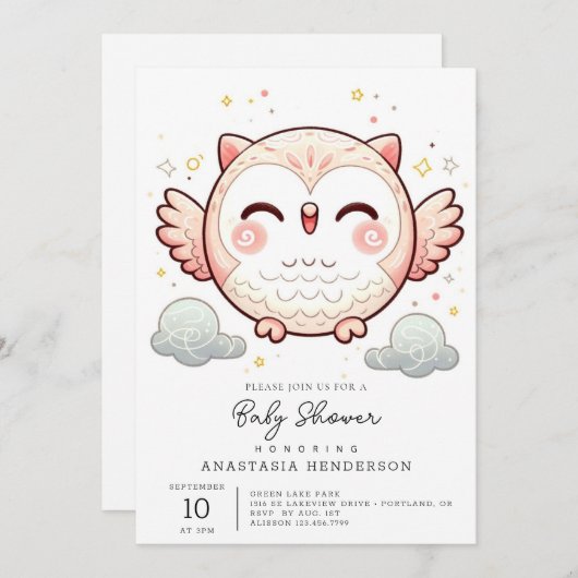 Elegant Modern Uil Baby shower Kaart (Voorkant / Achterkant)