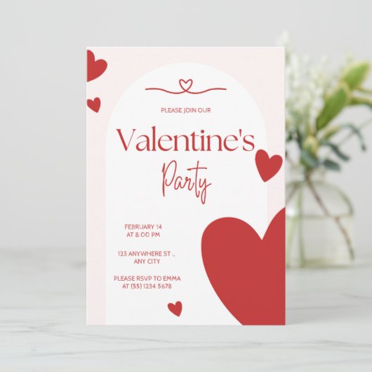 Elegant Modern Valentijnsdag Party Invitation Feestdagenkaart (Staand voorkant)