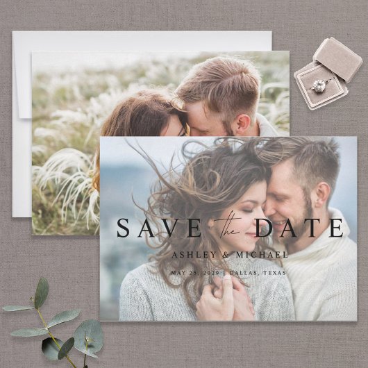 Elegant Modern Vellum Overlay 2 Fotohuwelijk Save The Date