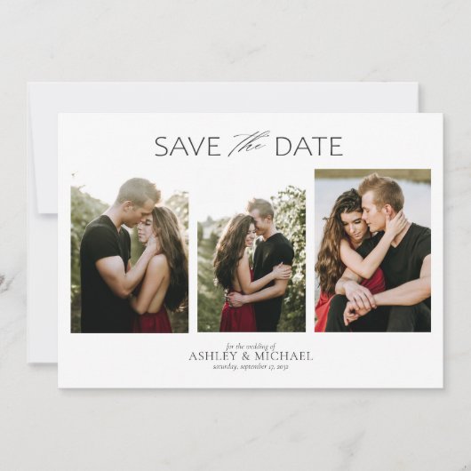 Elegant modern Verloving 4 Foto slaat de datum op Save The Date (Voorkant)