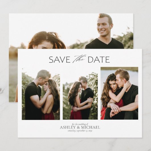 Elegant modern Verloving 4 Foto slaat de datum op Save The Date (Voorkant / Achterkant)