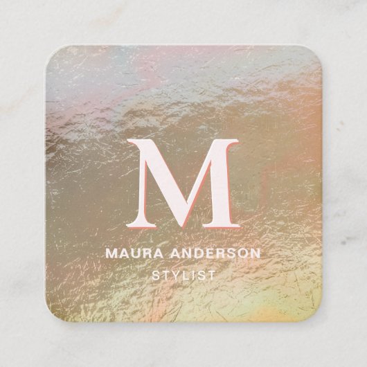 Elegant modern verpletterd faux goud roze monogram vierkante visitekaartje (Voorkant)