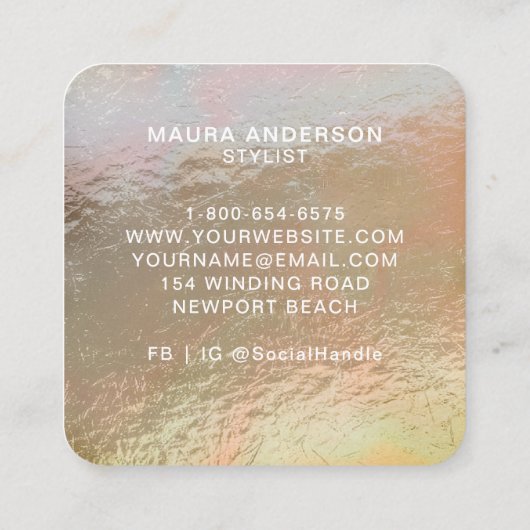 Elegant modern verpletterd faux goud roze monogram vierkante visitekaartje (Achterkant)