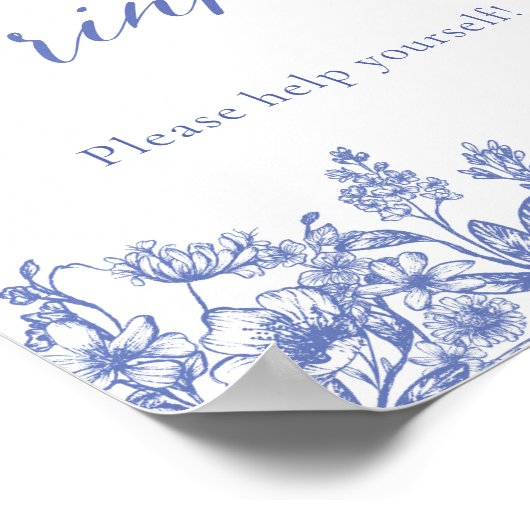 Elegant Modern Victoriaans Blauw Bloemen Voedselte Poster (Hoek)