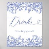 Elegant Modern Victoriaans Blauw Bloemen Voedselte Poster (Voorkant)