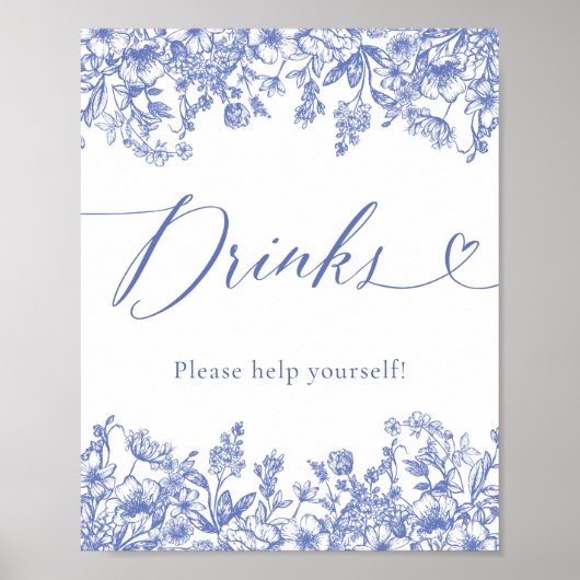 Elegant Modern Victoriaans Blauw Bloemen Voedselte Poster (Voorkant)