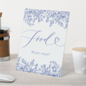 Elegant Modern Victoriaans Blauw Bloemen Voedselte Reclamebord Met Voetstuk (Insitu)