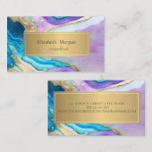 Elegant Modern Violet Blauw Goud Marmer Visitekaartje (Voorkant / Achterkant)
