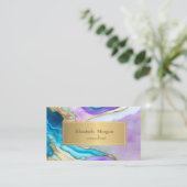 Elegant Modern Violet Blauw Goud Marmer Visitekaartje (Staand voorkant)