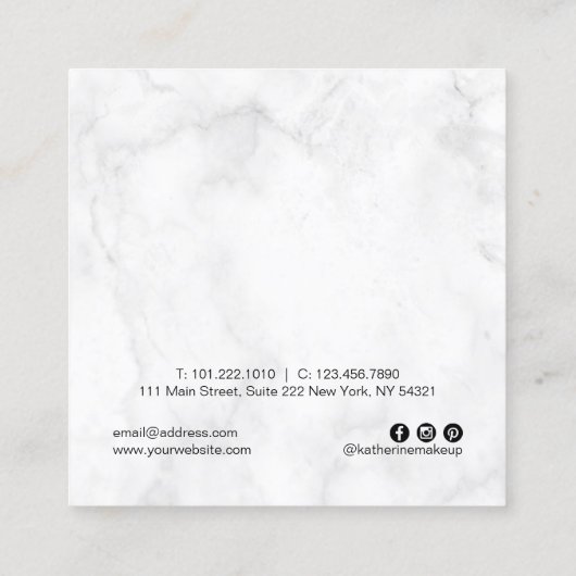 Elegant modern violet glitter white marble make ke vierkante visitekaartje (Achterkant)