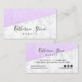 Elegant modern violet glitter & witte marmer visitekaartje (Voorkant / Achterkant)