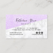 Elegant modern violet glitter & witte marmer visitekaartje (Achterkant)