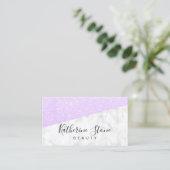 Elegant modern violet glitter & witte marmer visitekaartje (Staand voorkant)