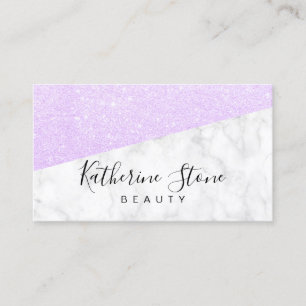 Elegant modern violet glitter & witte marmer visitekaartje