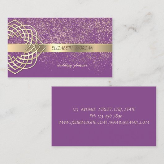 Elegant modern Violet Gold Confetti Visitekaartje (Voorkant / Achterkant)