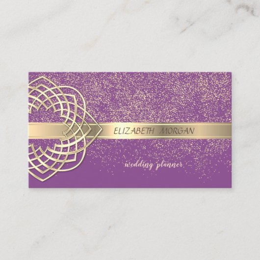 Elegant modern Violet Gold Confetti Visitekaartje (Voorkant)
